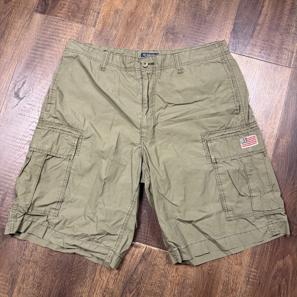 VTG Y2K Polo Jeans Co Ralph Lauren Military Cargo Shorts Men's 36 Olive Patch